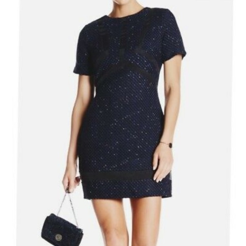 Adelyn Rae Tweed Sheath dress navy blue shirt sleeve large nwt professional mini
